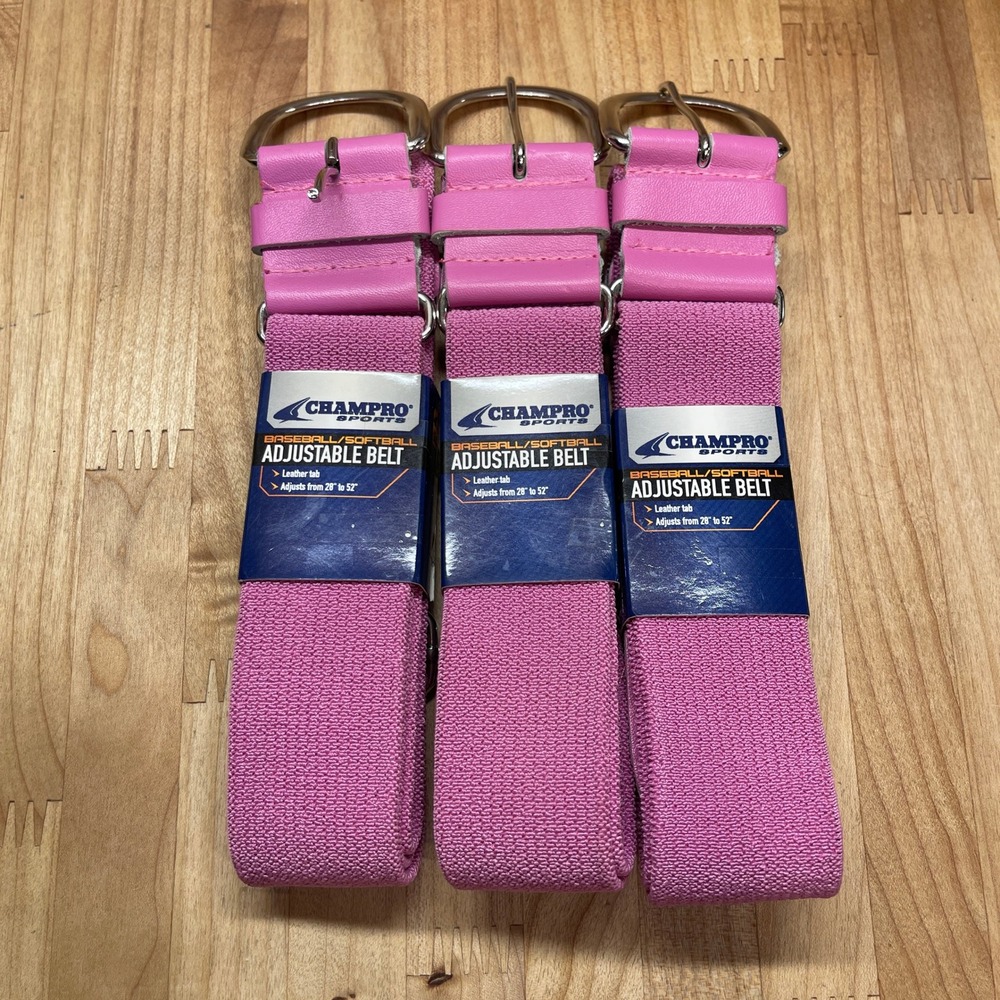Champro Sports Baseball Softball Adjustable Belt 3 Pack Pink Leather Tab 28-52in